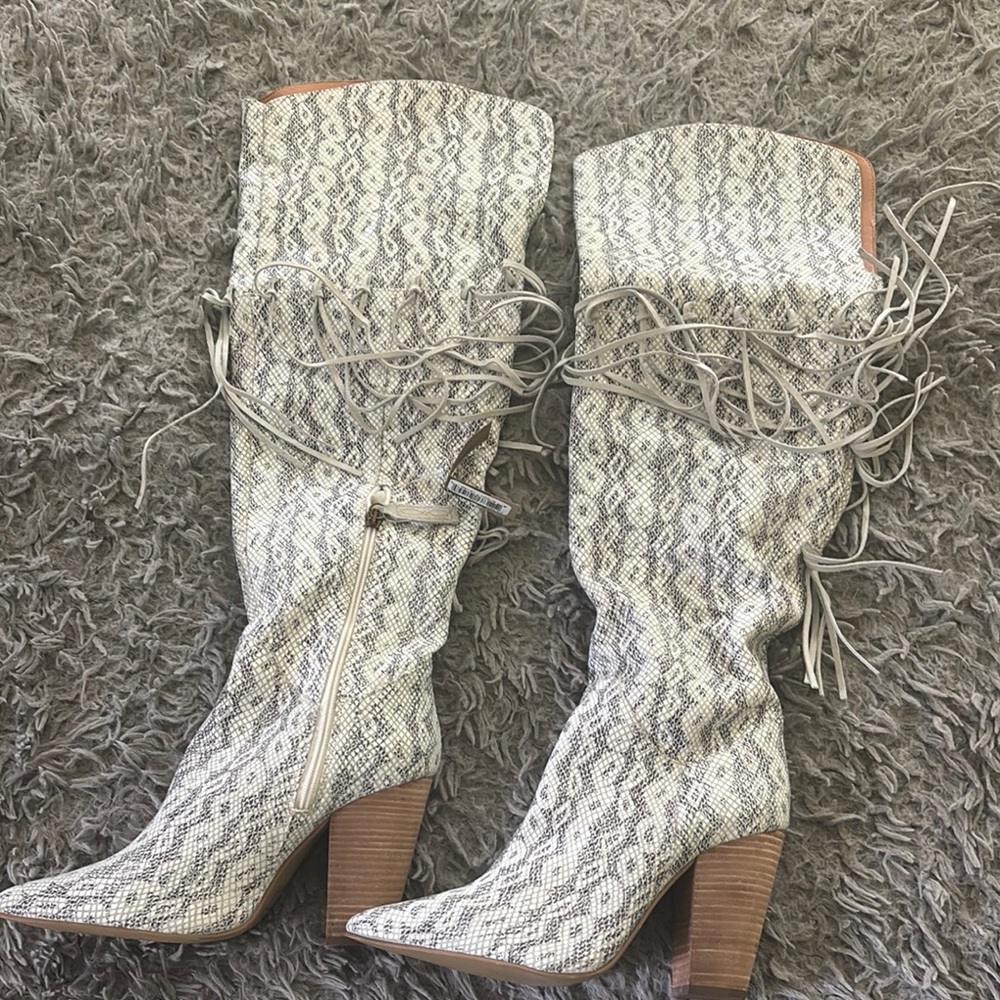 Dingo snake print fringed knee high cowboy boots - new with tags